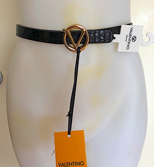 Valentino By Mario Valentino Croc Embossed V-Logo Gold Black Leather Belt main image 7